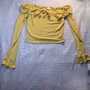 Mustard Yellow Crop off the shoulder Top Long Sleeves Bell Sleeves